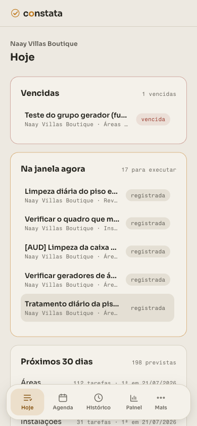 Tela móvel da agenda de manutenção do condomínio no Constata